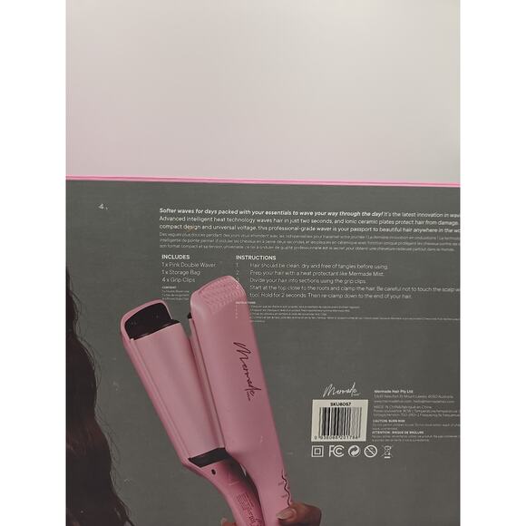 Mermade My Wave Pink Double Waver 4 Grip Clips Pink Bag Hair Styling Kit NEW - Picture 4 of 4